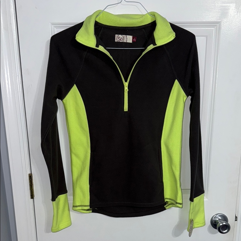 Grey and Neon Green Quarter-Zip Pullover